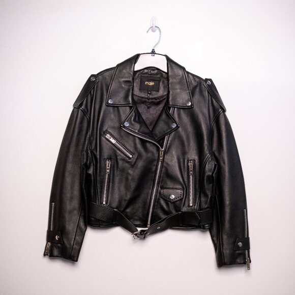 Maje black cropped leather jacket size 38 (US size: Medium) - Picture 2 of 5